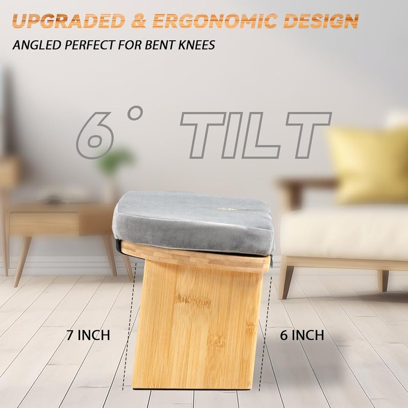 Estleys Meditation Bench, Bamboo Meditation Stool, Folding Kneeling Meditation Bench, Seiza Prayer Bench, Prayer Bench with Meditation Cushion, Kneeling Stool (Grey & Big) - Image 5